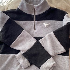 PINK striped fleece quartet zip